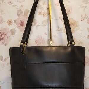 Vintage COACH Black Leather Tribeca Shopper Tote Bag w Brass Hardware #9098